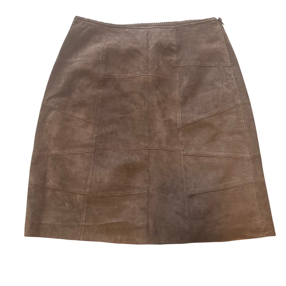 Limited Too Vintage Brown Suede Patchwork Leather Mini Skirt Size 5JR Y2K 90s